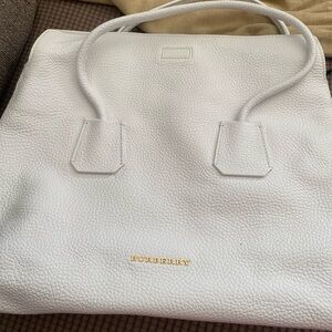 Burberry White Leather Tote Bag